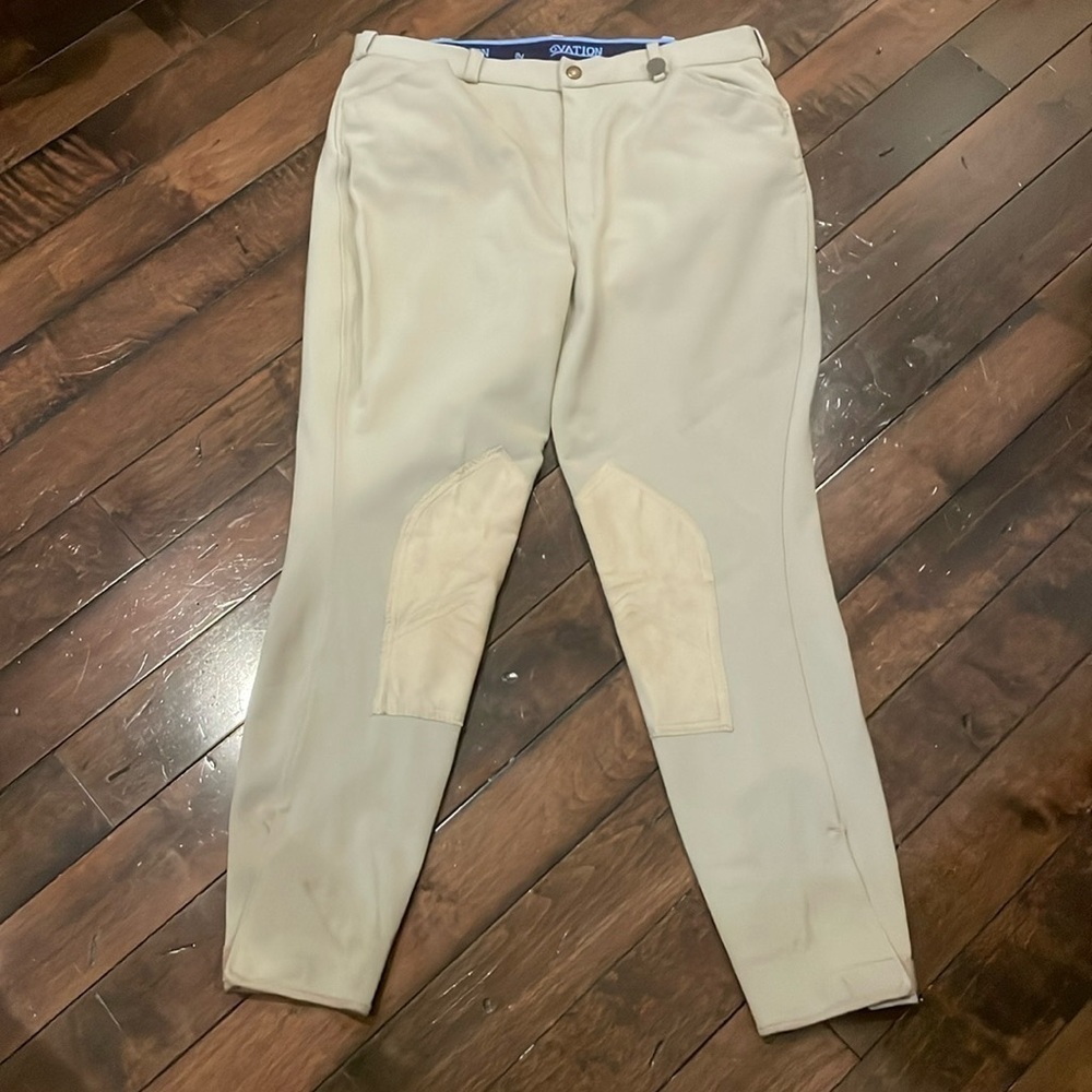 Ovation Riding Breeches Equestrian Tan Womens size 34 Knee patches Stretch